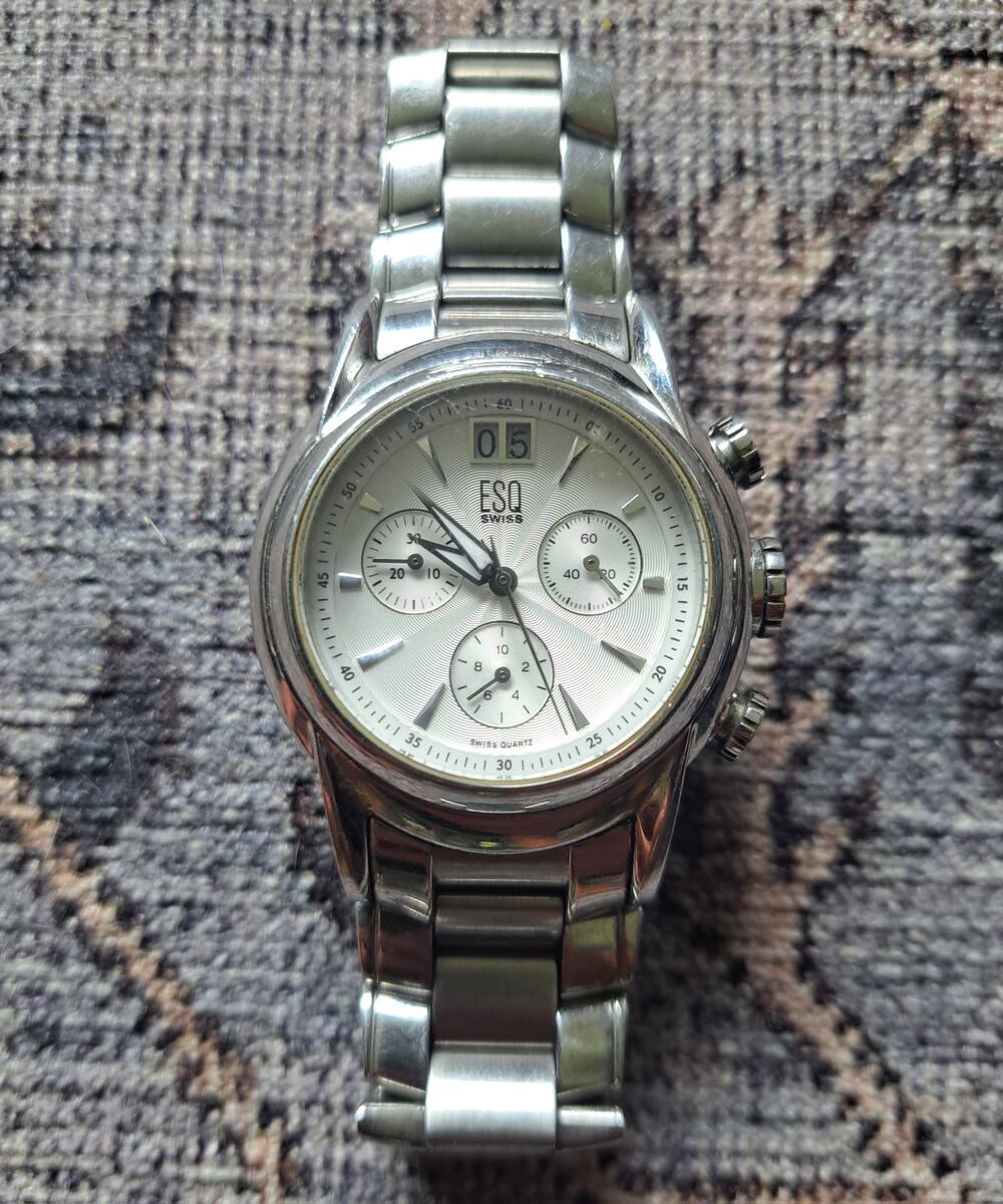 ESQ Swiss Movado Stainless Steel Chronograph Men's E5290 Works Great